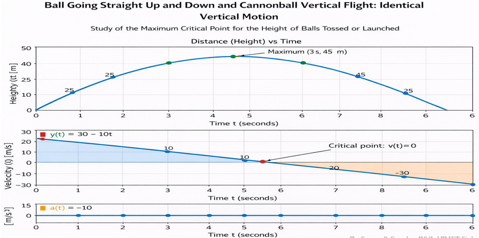 Graphs showing height vs time and vertical velocity vs time for vertical motion