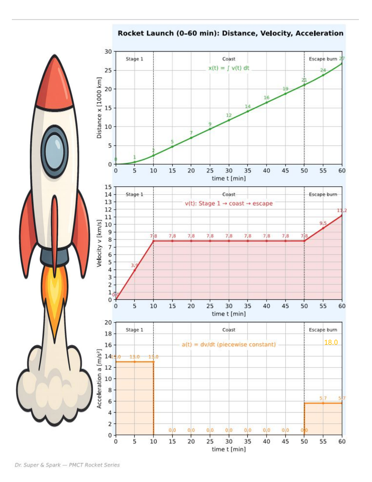 Rocket Distance–Velocity–Acceleration charts